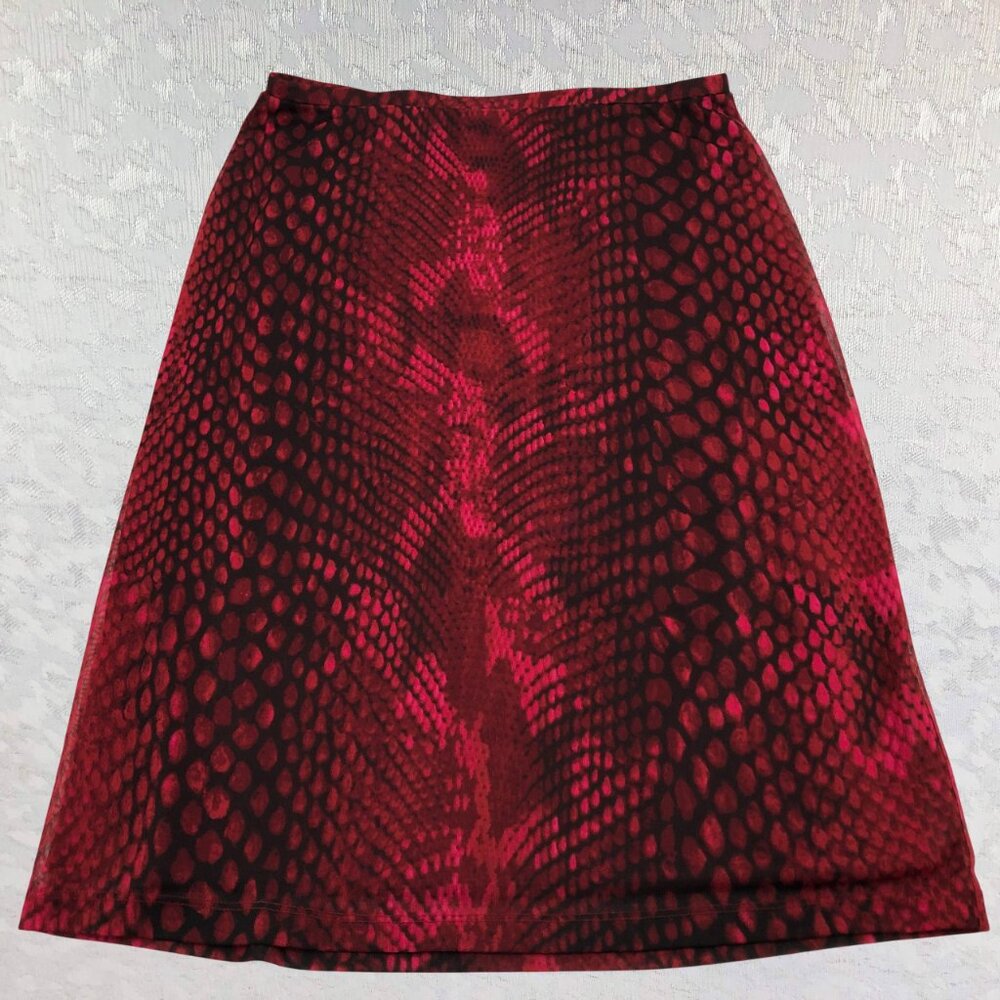 Express World Brand Midi Skirt with Red and Black Reptile Print Size S - Picture 5 of 12